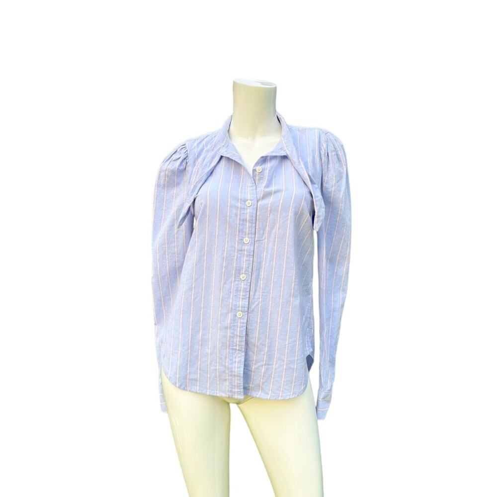 Veronica BEARD Dunbar Dress Shirt Blue Stripe Shoulders Small 100% Cotton NWOT
